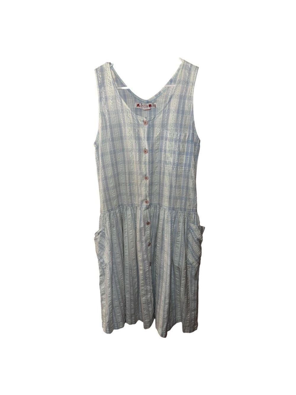 Allison Blair Blue Stripe Sleeveless Midi Dress Button Front Pockets Cottagecore - Picture 3 of 10